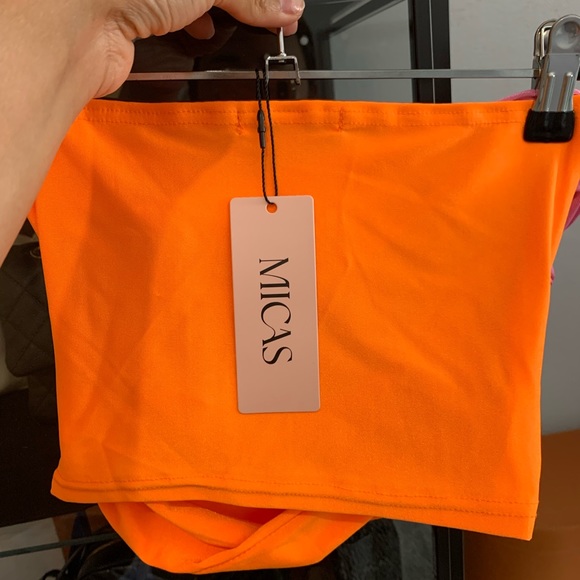 Contrast Twisted Front Tube Top - ORANGE / XS - Picture 5 of 8